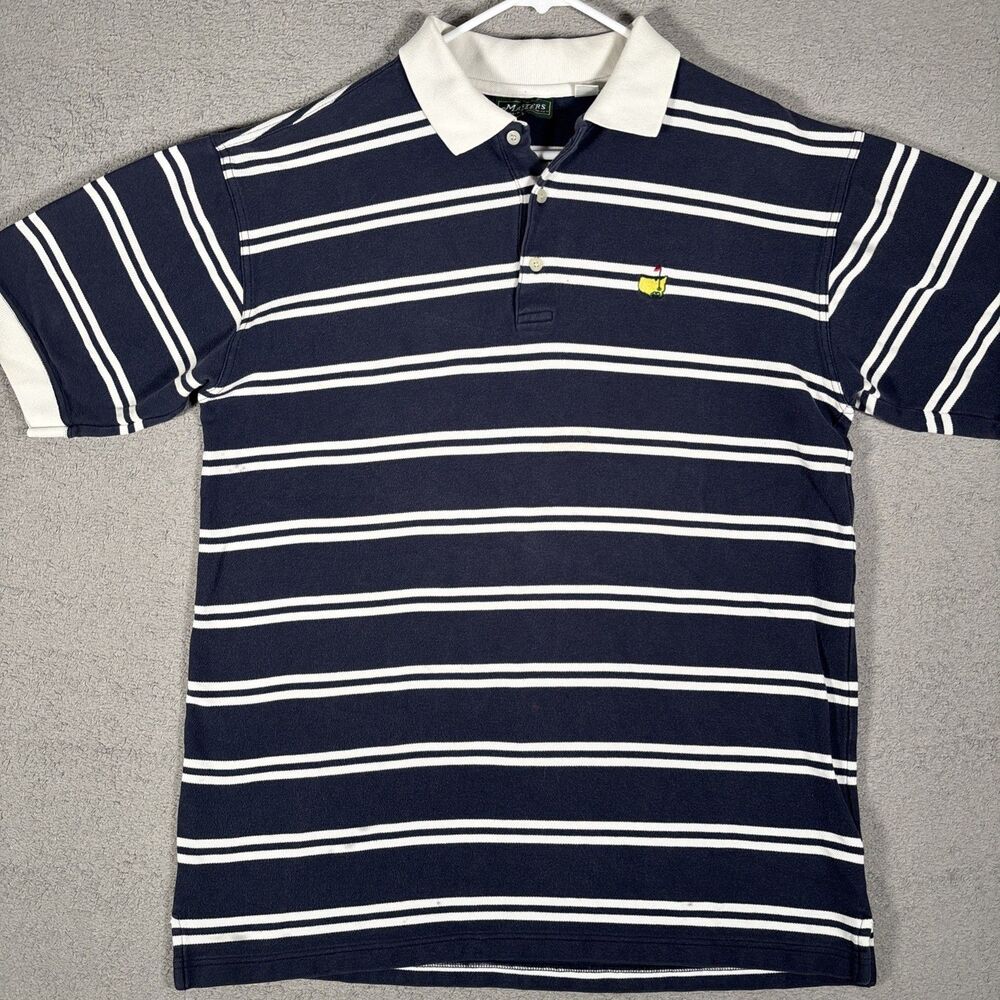 Masters Collection Polo‎ Shirt Men’s Size L Navy Blue White Stripe Golf Shirt